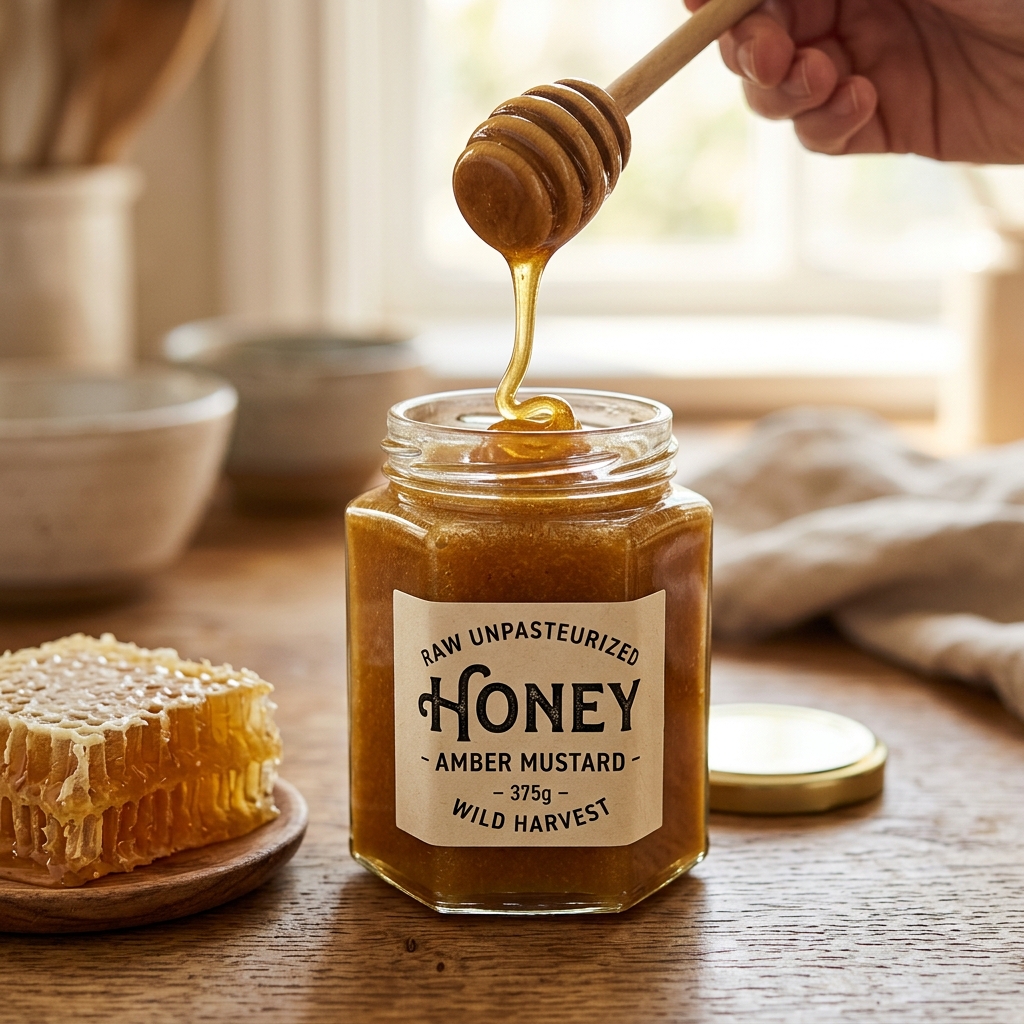 MILTERRA Raw Unpasteurized Mustard Honey Glass Jar